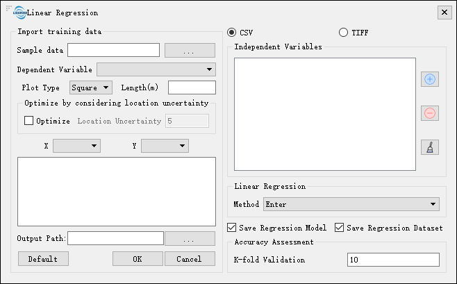 Linear Regression main interface