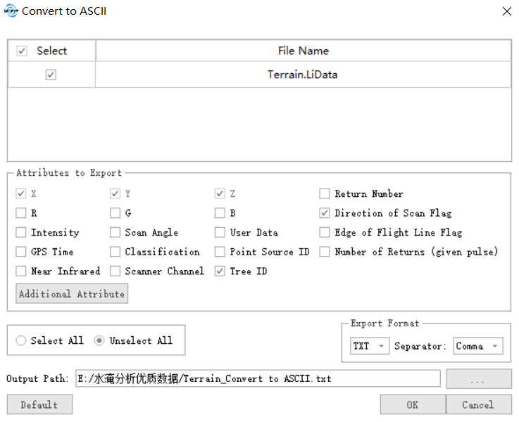 Lidar360 ConverttoASCII