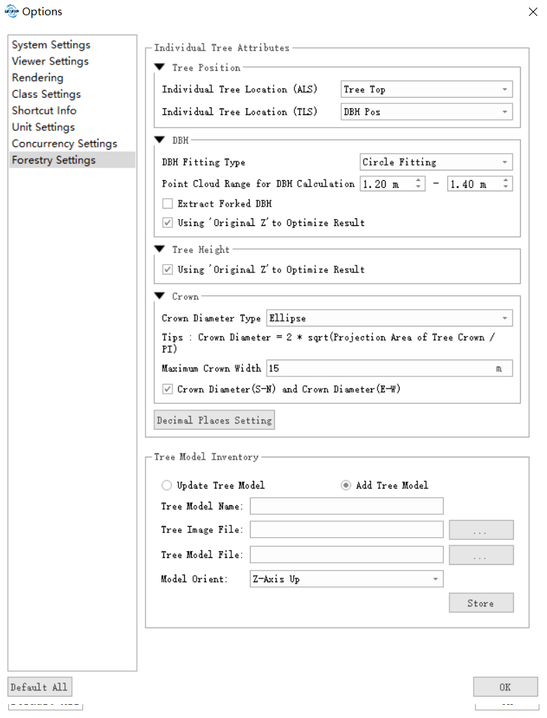 Forestry settings