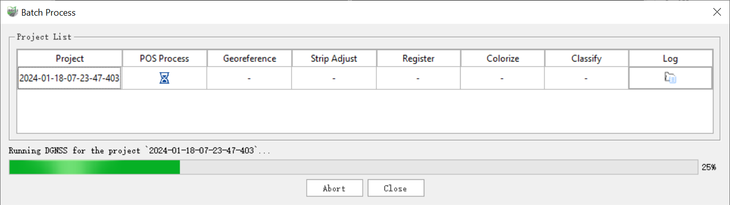 Batch Processing - Project List Window