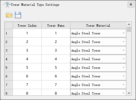 Tower Material Type Settings