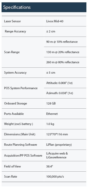 LiAir V product specifications